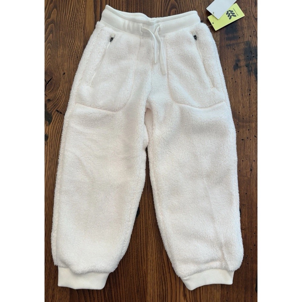 All in Motion Girls Faux Shearling Pants High Rise Joggers Cream Size XS 4/5 NWT
